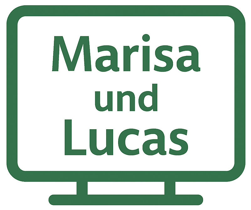 Grünes Symbol eines Whiteboards mit der Aufschrift ‚Marisa und Lucas‘ in der Mitte. Weißer Hintergrund