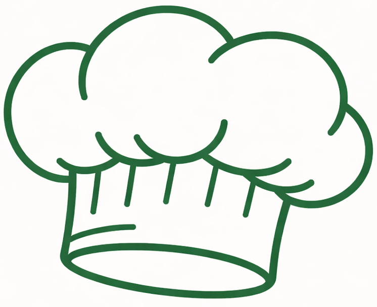 Symbol einer Kochmütze, grüne feile Linien und weißer Hintergrund 