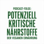 Grafik, weißer Hintergrund, typische grüne Schrift von Coaching vegan, Großbuchstaben: "PODCAST-FOLGE: potenziell kritische Nährstoffe der veganen Ernährung"