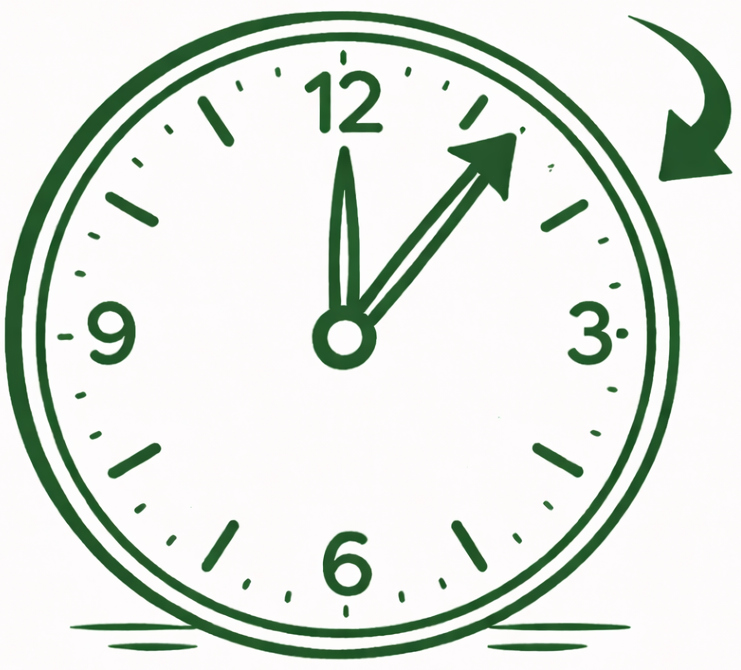 Uhr, Zeitumstellung wird durch grünen Pfeil symbolisiert